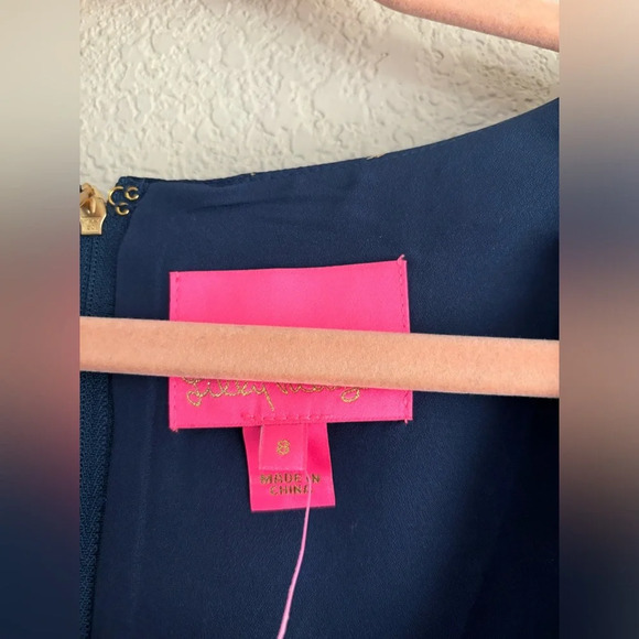 Lilly Pulitzer Kasslyn Dress in High Tide Navy/ Gold Floral Brocade - worn once! - Picture 6 of 13